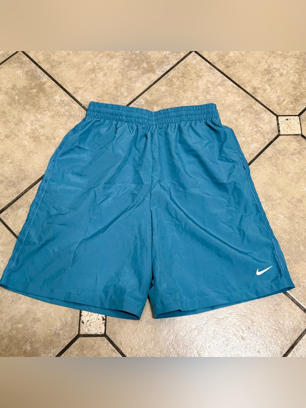 Nike Boys Teal Athletic Shorts with White Swoosh